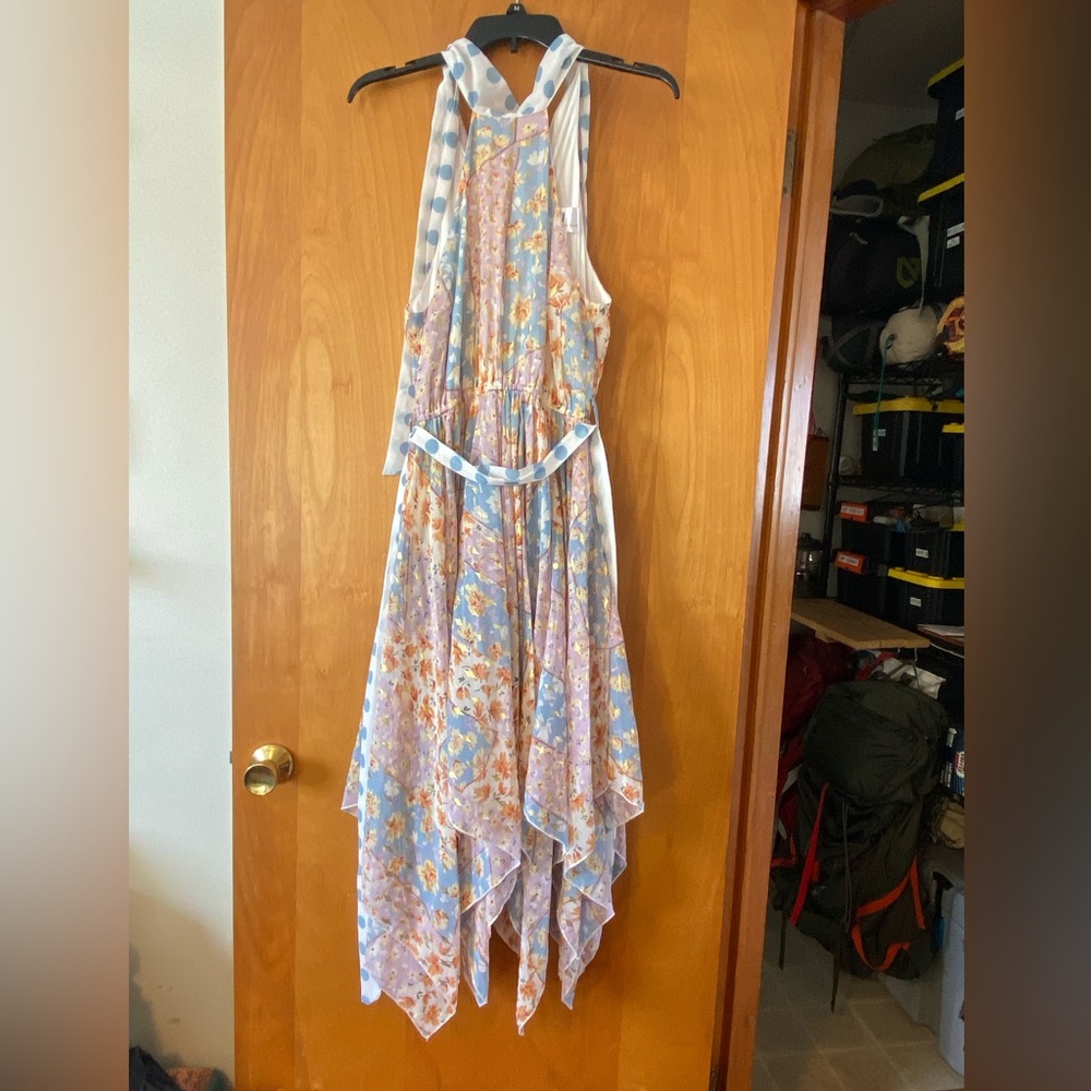 Floral Maxi Dress with Blue and Orange Accents